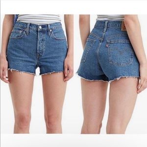 Levi’s 501 button fly high waisted distressed shorts